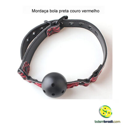 Mordaça bola preta couro vermelho - Image 2