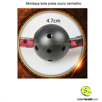 Mordaça bola preta couro vermelho - Image 5