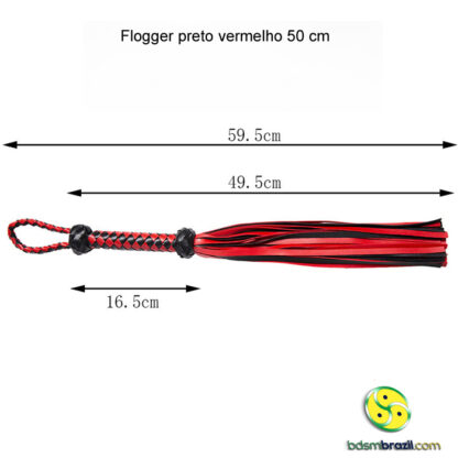 Flogger couro preto vermelho 50 cm - Image 2