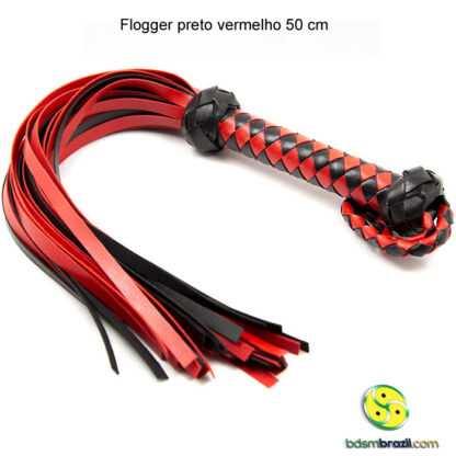 Flogger couro preto vermelho 50 cm - Image 3