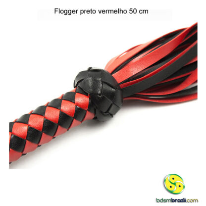 Flogger couro preto vermelho 50 cm - Image 5