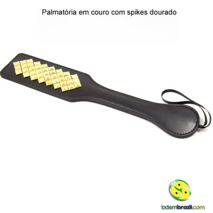 Palmatória em couro com spikes dourado - Image 2