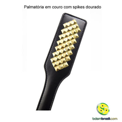 Palmatória em couro com spikes dourado - Image 3