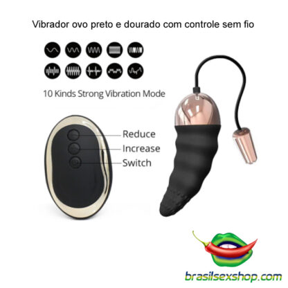 Vibrador ovo preto e dourado com controle sem fio - Image 2