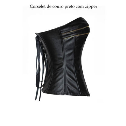 Corselet de couro preto com zipper - Image 2