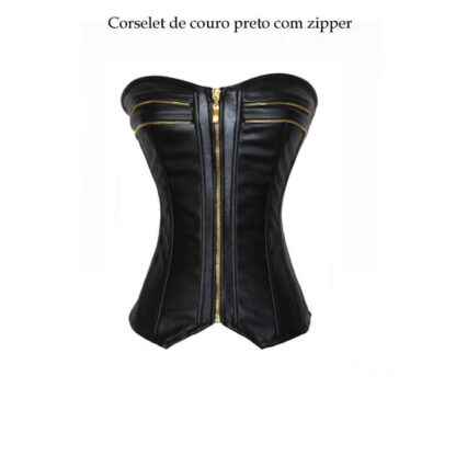 Corselet de couro preto com zipper - Image 3