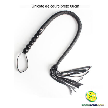 Chicote de couro preto 60cm