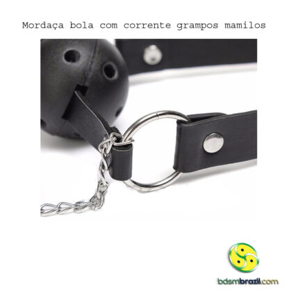 Mordaça bola com corrente grampos mamilos - Image 2