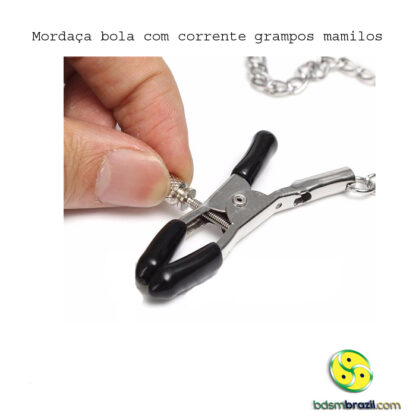 Mordaça bola com corrente grampos mamilos - Image 3