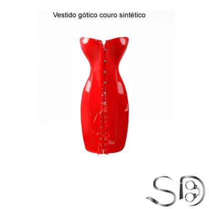 Vestido gótico couro sintético vermelho