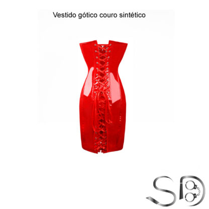 Vestido gótico couro sintético vermelho - Image 2