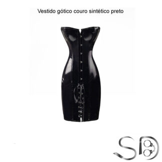 Vestido gótico couro sintético preto