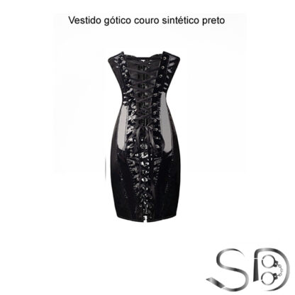 Vestido gótico couro sintético preto