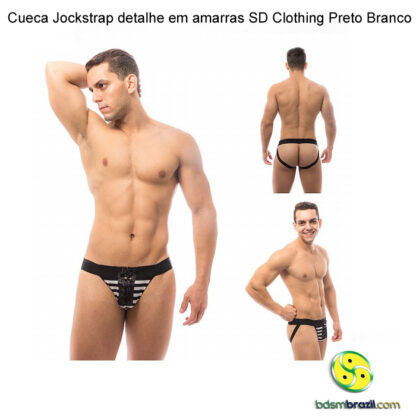 Cueca Jockstrap detalhe em amarras SD Clothing Preto Branco