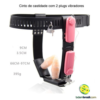 Cinto de castidade feminina com 2 plugs vibradores - Image 2