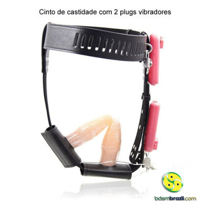 Cinto de castidade feminina com 2 plugs vibradores - Image 3