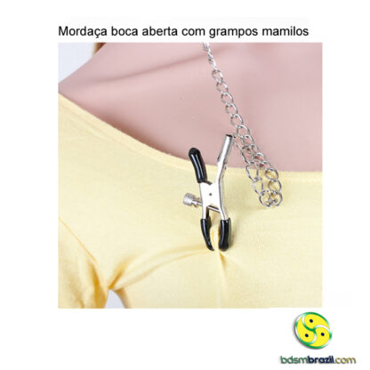 Mordaça boca aberta com grampos mamilos - Image 2