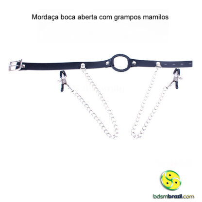 Mordaça boca aberta com grampos mamilos - Image 4