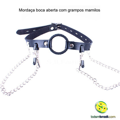 Mordaça boca aberta com grampos mamilos - Image 5