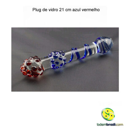 Plug de vidro 21 cm azul vermelho - Image 3