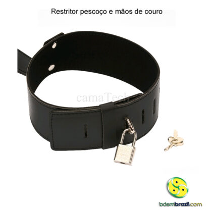 Restritor pescoço e mãos de couro com cadeado - Image 4