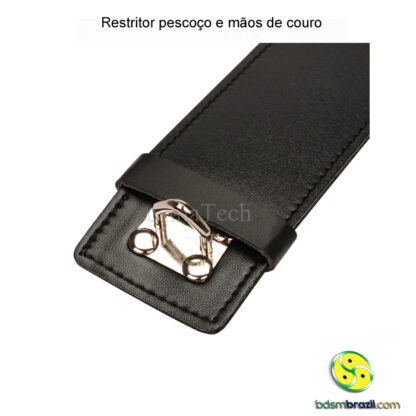 Restritor pescoço e mãos de couro com cadeado - Image 5