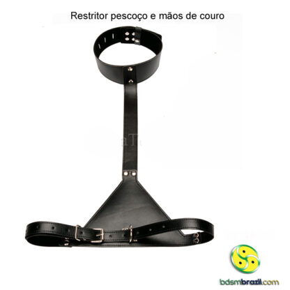 Restritor pescoço e mãos de couro com cadeado - Image 7