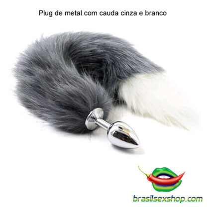 Plug de metal com cauda cinza e branco