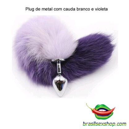 Plug de metal com cauda branco e violeta