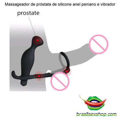 Massageador de próstata de silicone anel peniano e vibrador - Image 4