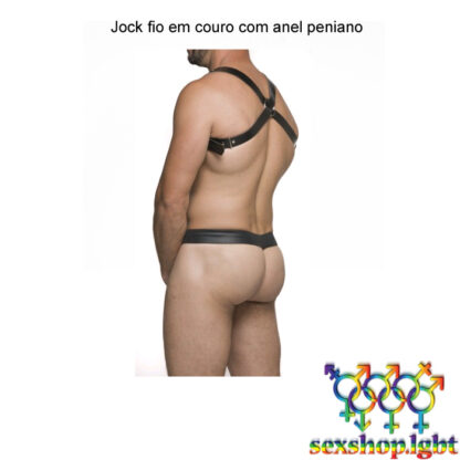 Jock fio em couro com anel peniano