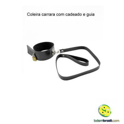 Coleira carrara com cadeado e guia