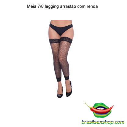 Meia 7/8 legging arrastão com renda - Image 3