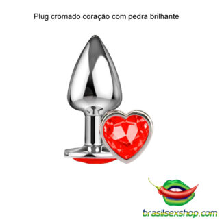 Plug cromado coração com pedra brilhante