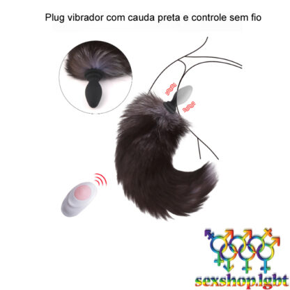 Plug vibrador com cauda preta e controle sem fio