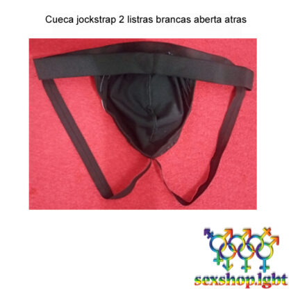 Cueca jockstrap 2 listras brancas aberta atras - Image 2