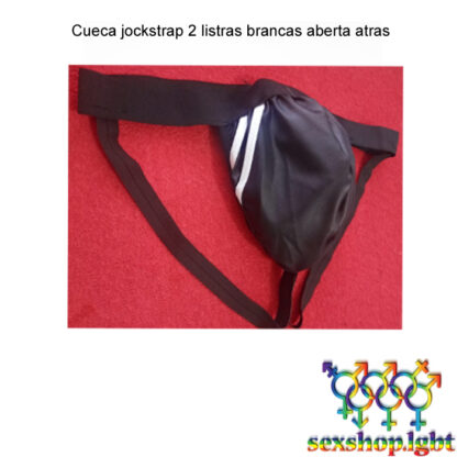 Cueca jockstrap 2 listras brancas aberta atras - Image 3