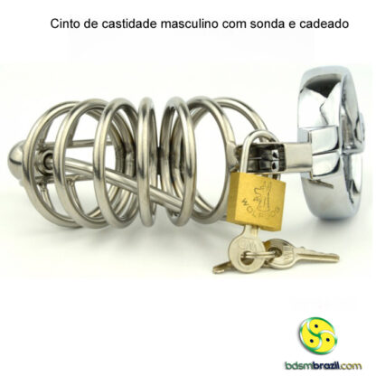 Cinto de castidade masculino com sonda e cadeado - Image 3