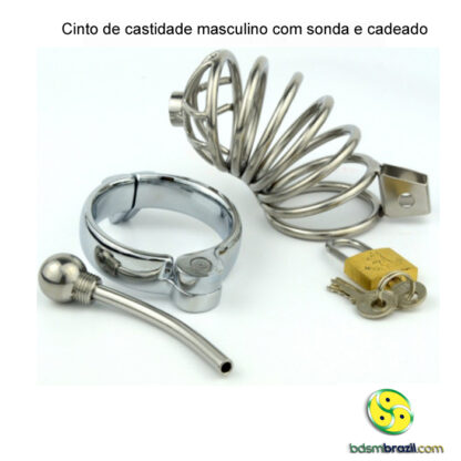 Cinto de castidade masculino com sonda e cadeado - Image 4