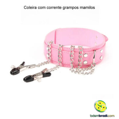 Coleira com corrente grampos mamilos - Image 11