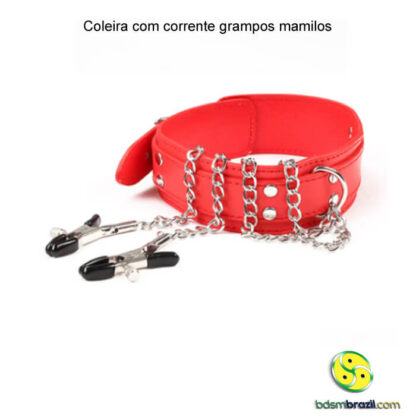 Coleira com corrente grampos mamilos - Image 12