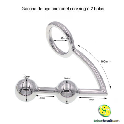 Gancho de aço com anel cockring e 2 bolas - Image 3