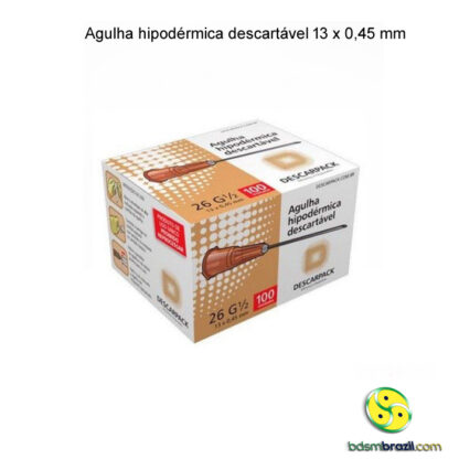 Agulha hipodérmica descartável 13 x 0,45 mm - 100 unidades - Image 2