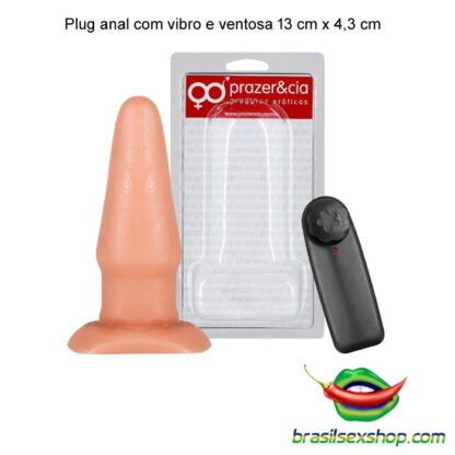 Plug anal com vibro e ventosa 13 cm x 4,3 cm