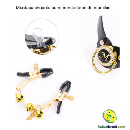 Mordaça chupeta com prendedores de mamilos - Image 11