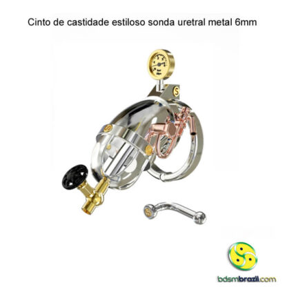 Cinto de castidade estiloso sonda uretral metal 6mm - Image 2