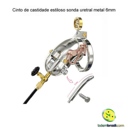 Cinto de castidade estiloso sonda uretral metal 6mm - Image 3