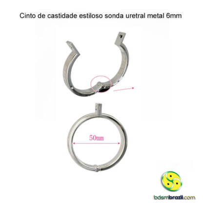 Cinto de castidade estiloso sonda uretral metal 6mm - Image 5