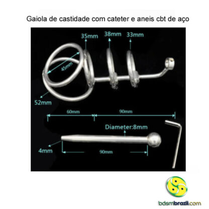 Gaiola de castidade com cateter e aneis cbt de aço - Image 4