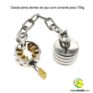 Gaiola penis dentes de aço com corrente peso 700g